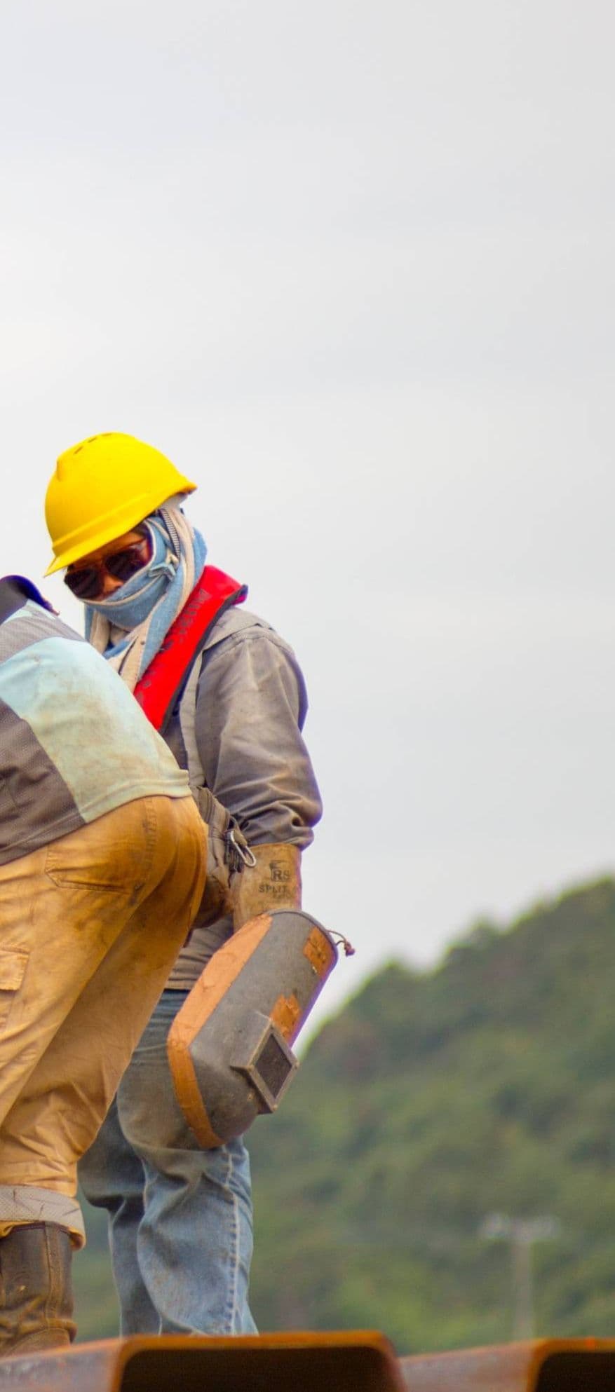 Worker with safety helmet